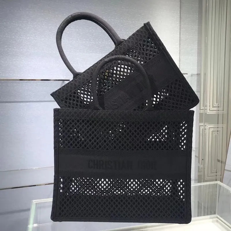 BOLSA DIOR BOOK TOTE BLACK MESH EMBROIDERED