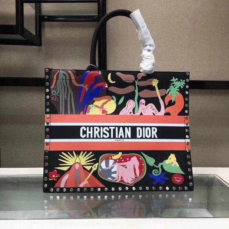 BOLSA DIOR CHECKERED EMBROIDERED CANVAS BOOK TOTE