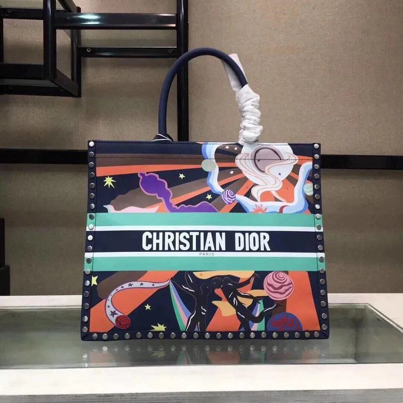 BOLSA DIOR CHECKERED EMBROIDERED CANVAS BOOK TOTE