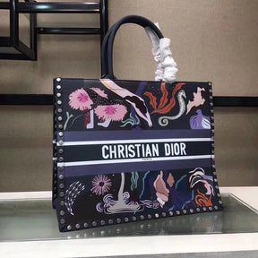 BOLSA DIOR CHECKERED EMBROIDERED CANVAS BOOK TOTE