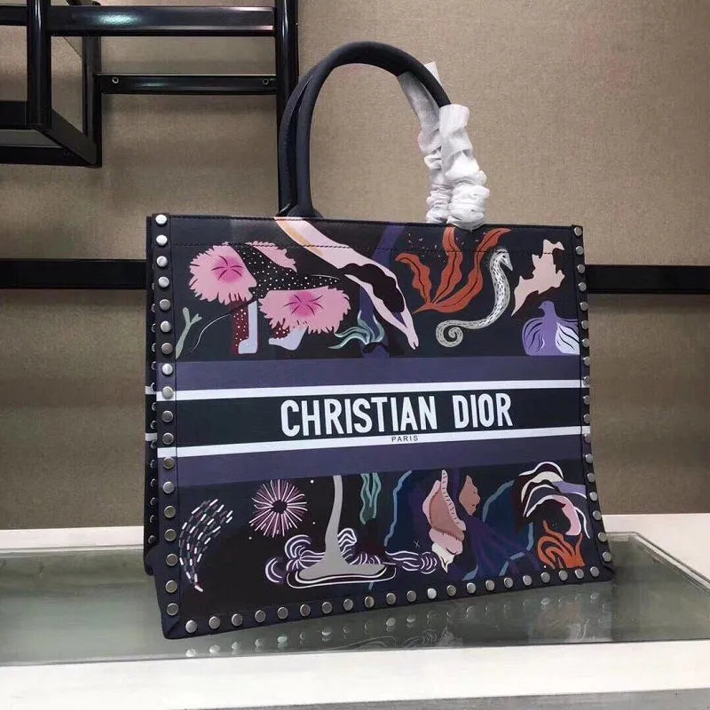 BOLSA DIOR CHECKERED EMBROIDERED CANVAS BOOK TOTE