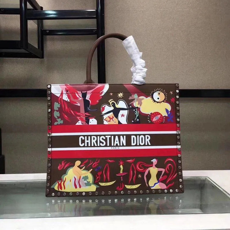 BOLSA DIOR CHECKERED EMBROIDERED CANVAS BOOK TOTE