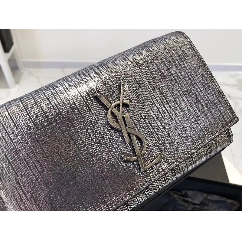 BOLSA YSL KATE SILVER WIRE CROC - EMBOSSED LEATHER 474366