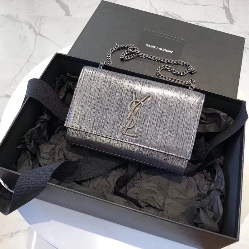 BOLSA YSL KATE SILVER WIRE CROC - EMBOSSED LEATHER 474366