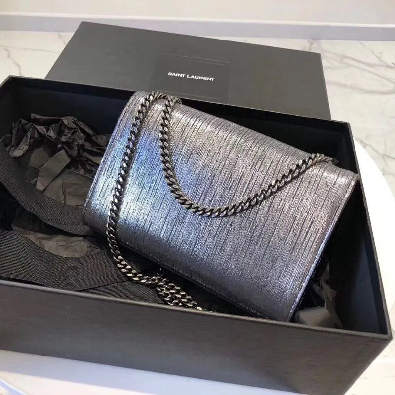 BOLSA YSL KATE SILVER WIRE CROC - EMBOSSED LEATHER 474366